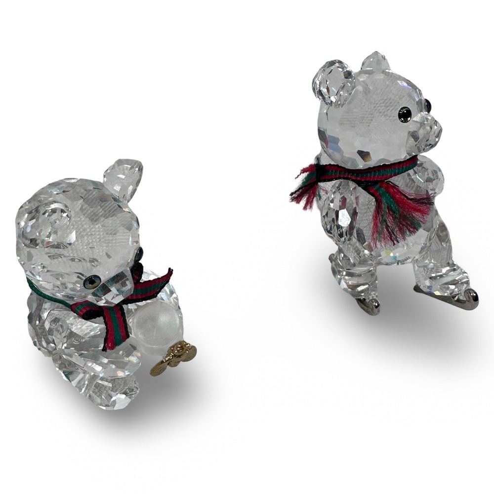 Swarovski Kris Bear Crystal Figurine Set Skating & Honey Pot with Bee Lot 2
